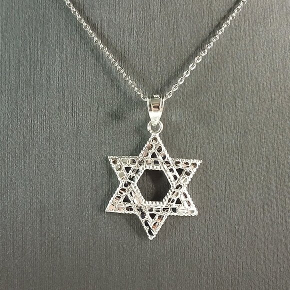 Sterling Silver Jewish Judaica Star of David Pendant Necklace, 2.7g E4299 - Picture 1 of 4